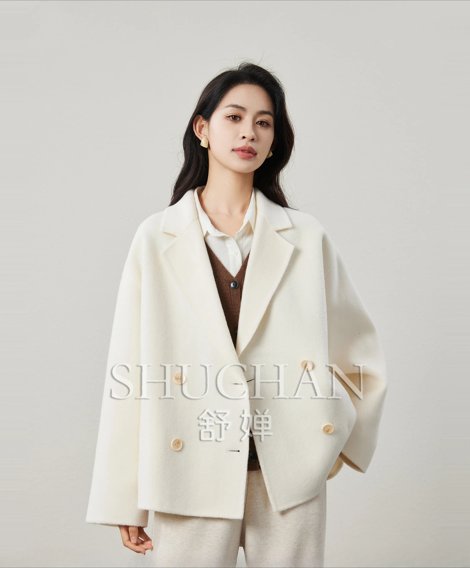 

High-count Wool Double-breasted Woolen Jacket Women 2024 Autumn and Winter Camperas De Mujer Invierno