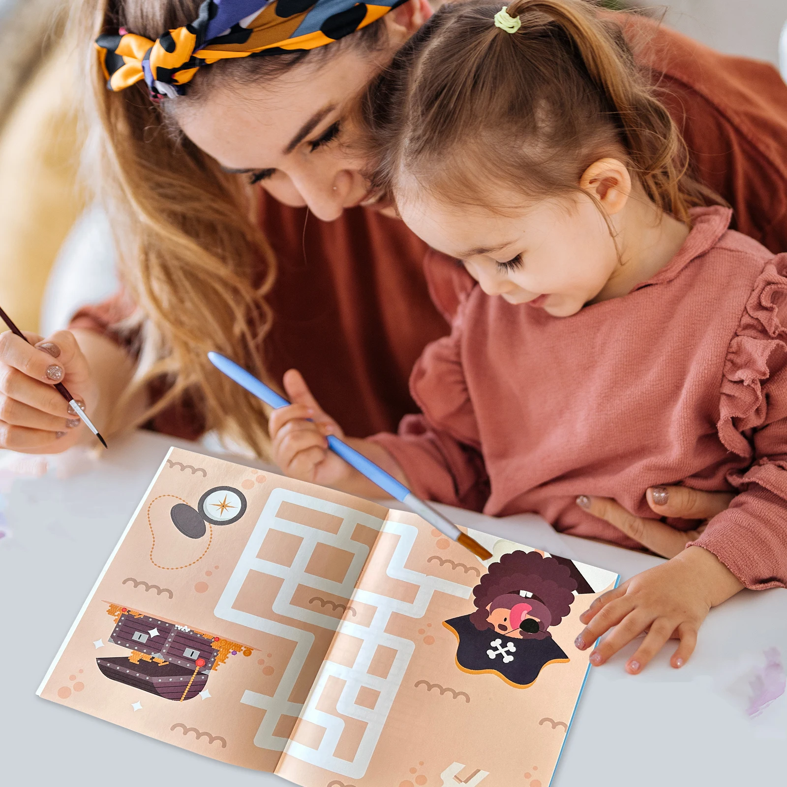 English Children's Puzzle Book 3-6 years old Intelligence Training Help the Pirates Find the Treasure With Erasable Pen Gift