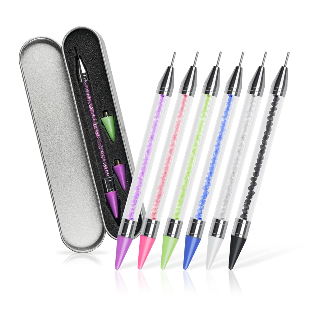 1Pc Dual-ended Nail Dotting Pen with Box Crystal Beads Handle Rhinestone Studs Picker Wax Pencil Manicure Nail Art Tool