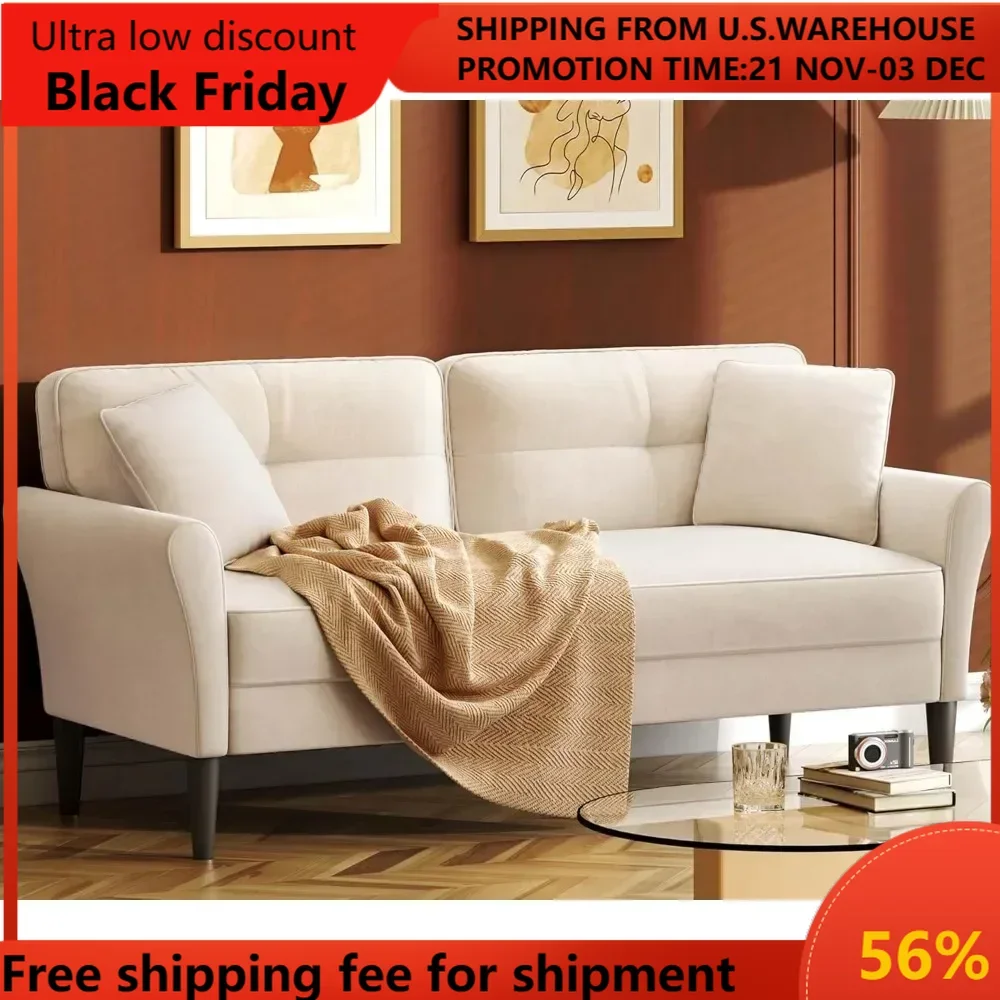 

69" White Couch, Loveseat Sofa, Couches for Living Room, Comfy Sofas for Living Room 3min No Tool Fast Assembly, Small Couch for