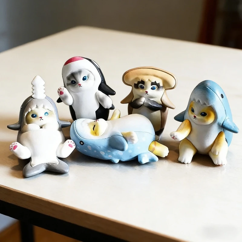 

Mofusand Shark Cat Action Figure Blind Box Toy With Shark Headgear Kawaii Bedroom Desktop Decoration Collectable Surprise Gift