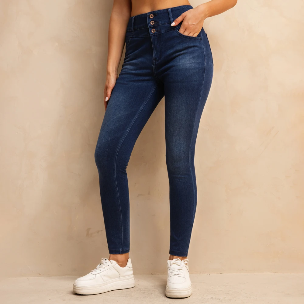 

Shascullfites Melody Джинсы скинни на пуговицах с высокой талией Темно-синие джинсы с подтяжкой ягодиц Женские джинсы-стринги