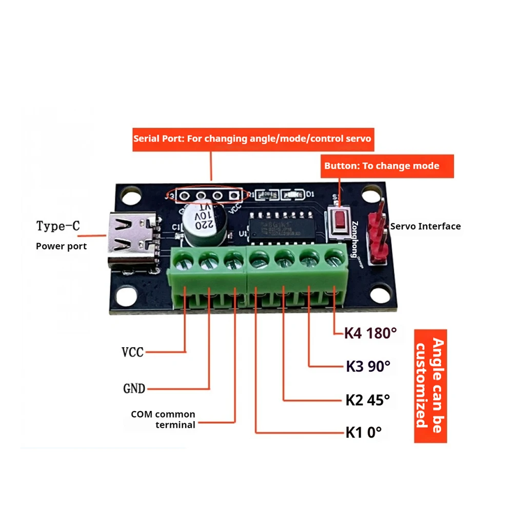 وحدة تحكم يدوية بمؤازرة أحادية القناة SG90 وحدة تحكم ذاتية القفل/الإنترلوك/وضع الركض تدعم التحكم في المنفذ التسلسلي #6