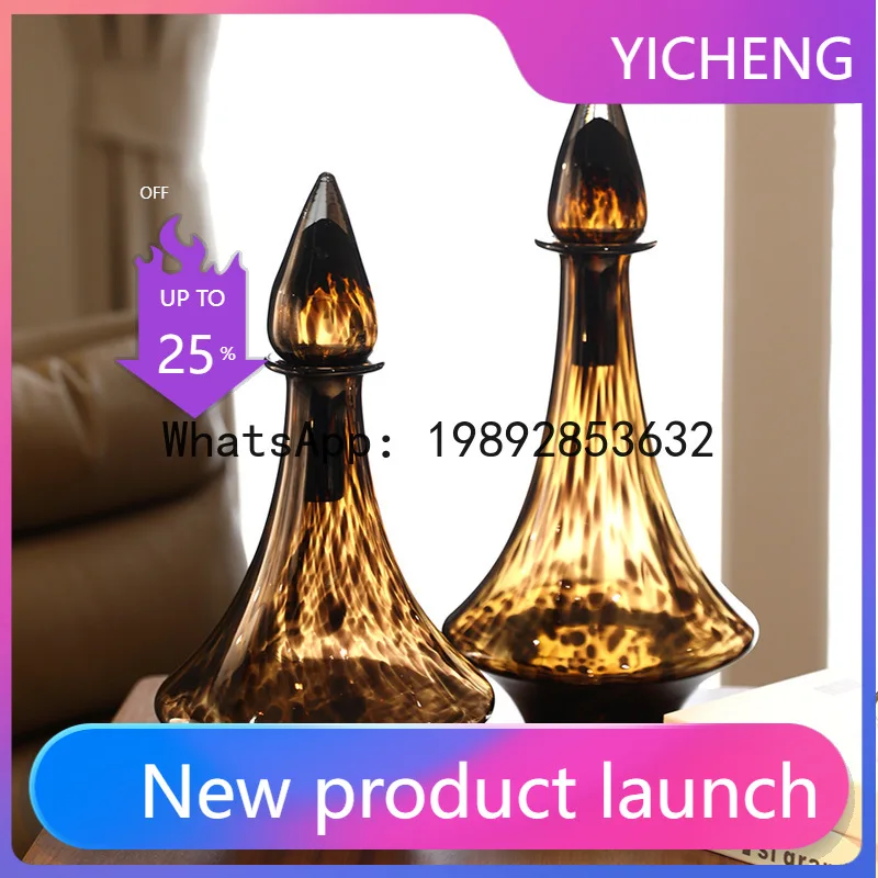 

SLT creative leopard print glass vase ornament retro desktop store soft decoration design ornament
