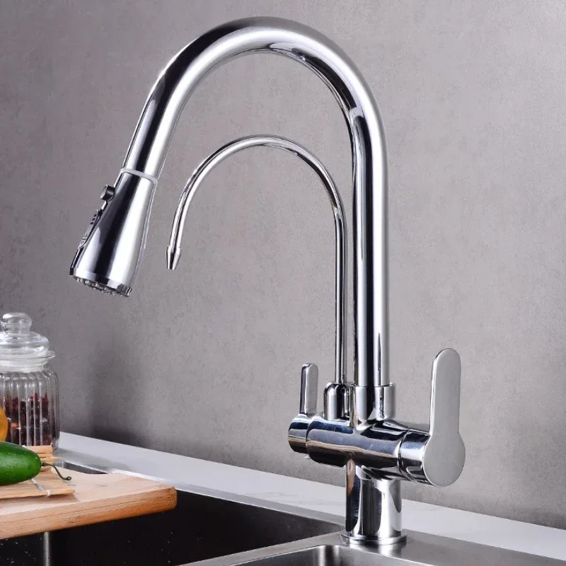 Filtered Crane For Kitchen Pull Out Sprayer  drinking water Three Ways Water Filter Tap Kitchen Faucet hot cold