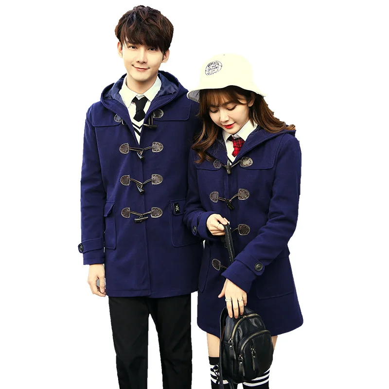 C025 versión coreana de uniformes escolares británicos para parejas, abrigos de lana medianos, chaquetas gruesas de algodón