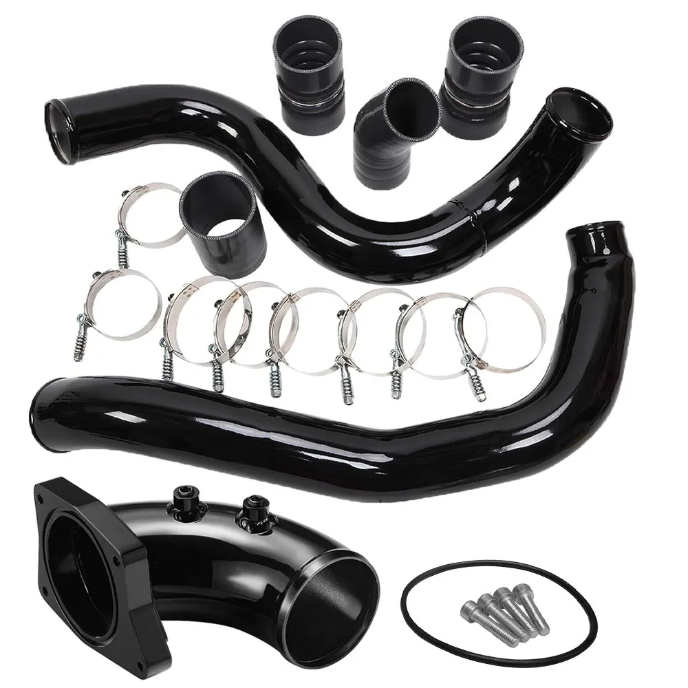 Car Turbo Intercooler Pipe Boot CAC Tube High FLow Intake Elbow For Diesel 6.0L V8 Aluminum Intercooler Pipe & Boot Clamps Kit