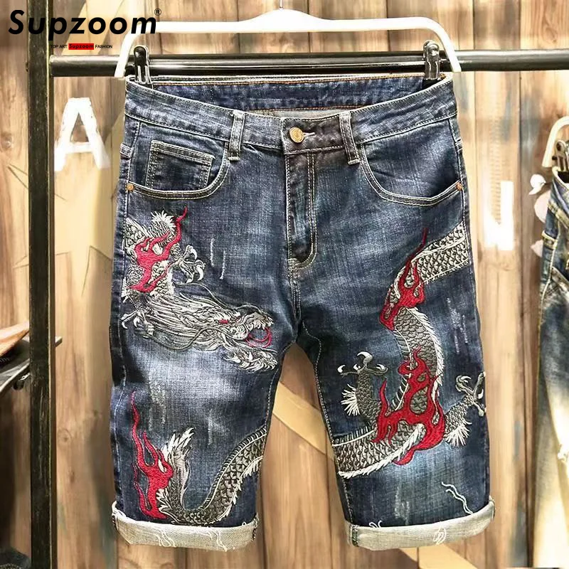 

Supzoom 2024 New Arrival Hot Sale Fashion Summer Embroidery Zipper Fly Stonewashed Casual Cotton Denim Pockets Jeans Shorts Men