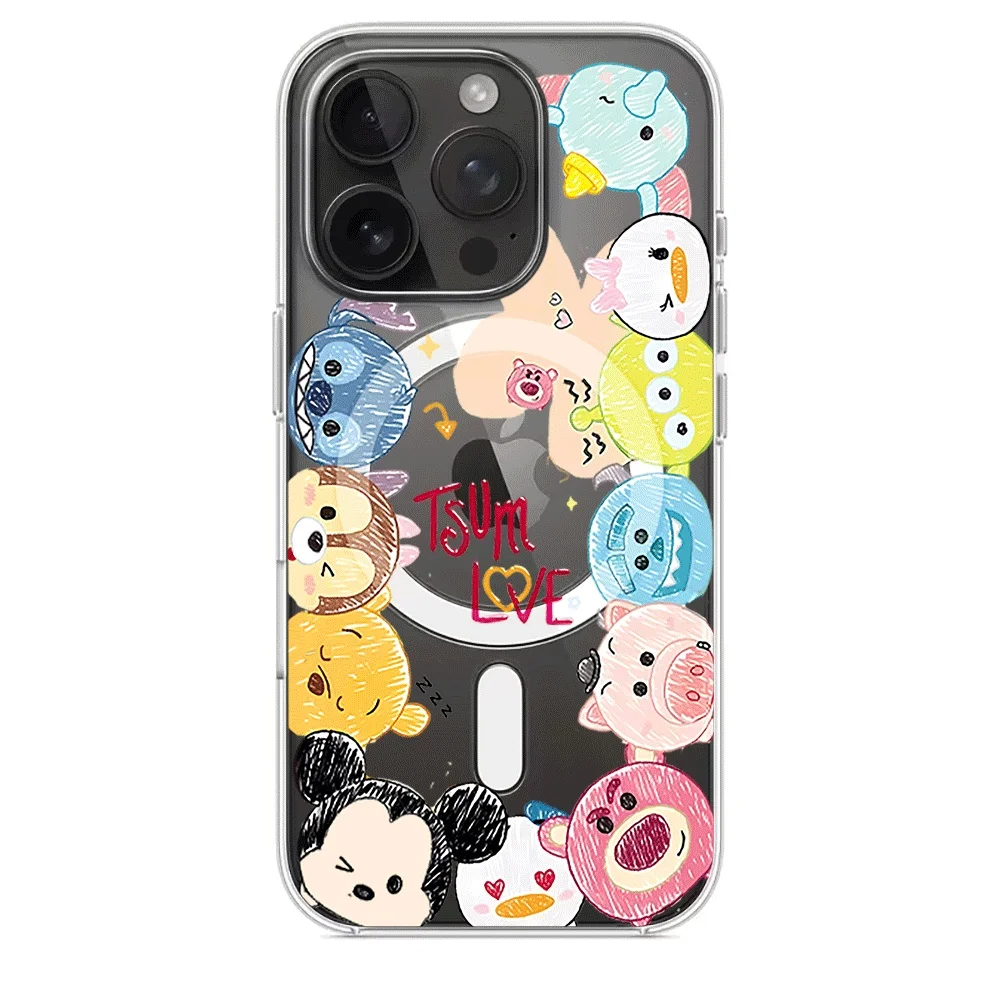 Funda Transparente con Personajes de Disney Tsum Tsum para iPhone 17 16 15 14 Pro Max 16 15 14 Plus 17 Air, Acrílica, Compatible con Magsafe