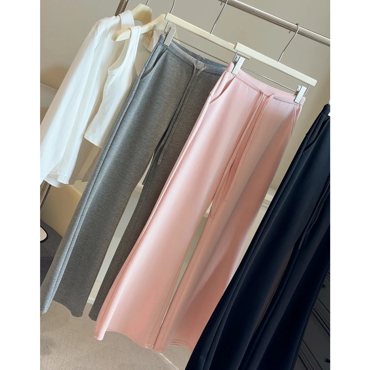 

Новые женские хлопковые расклешенные брюки Spring Cloud с высокой талией, вязаные, повседневные, для йоги и спорта, мягкие, свободные, с эффектом стройности