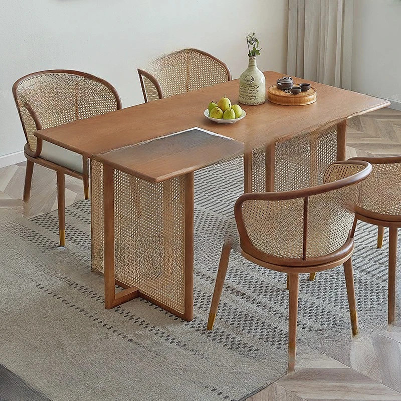 Nordic rattan dining chair home restaurant modern minimalist wabi style retro solid wood rattan chair