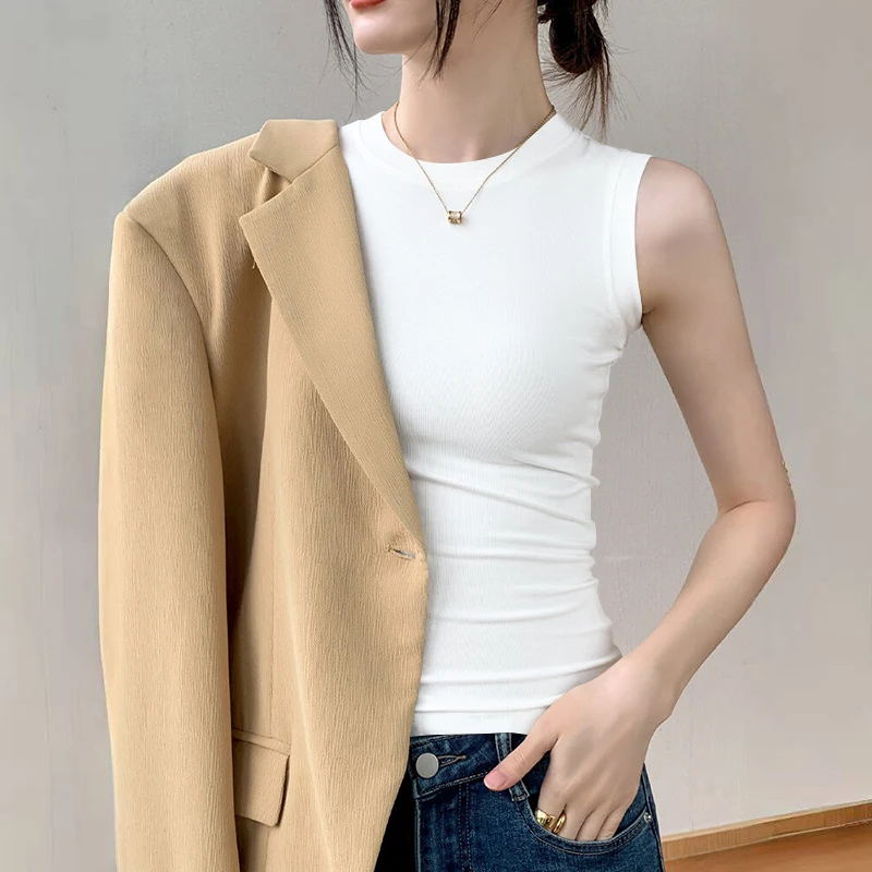 Sexy Sleeveless Thread Vest Women's Fashionable Slim Fit Base Shirt Inner Wear Top for Summer 2026 Thread Design round Neck