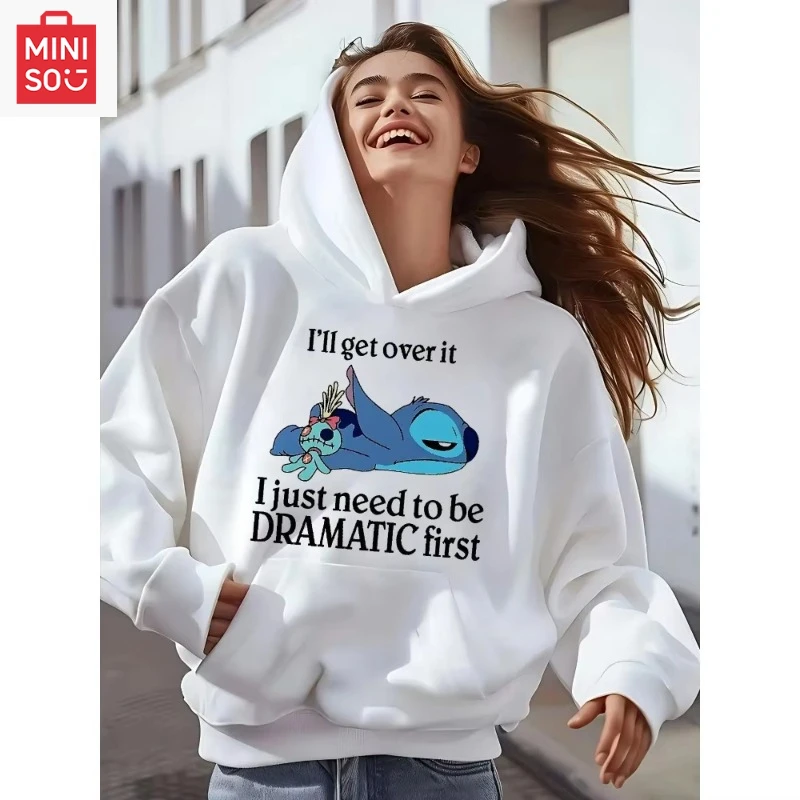 

Disney Stitch Cartoon Print Autumn and Winter High-quality Hooded Sweater Men's and Women's Casual Parent-child Hooded Clothes