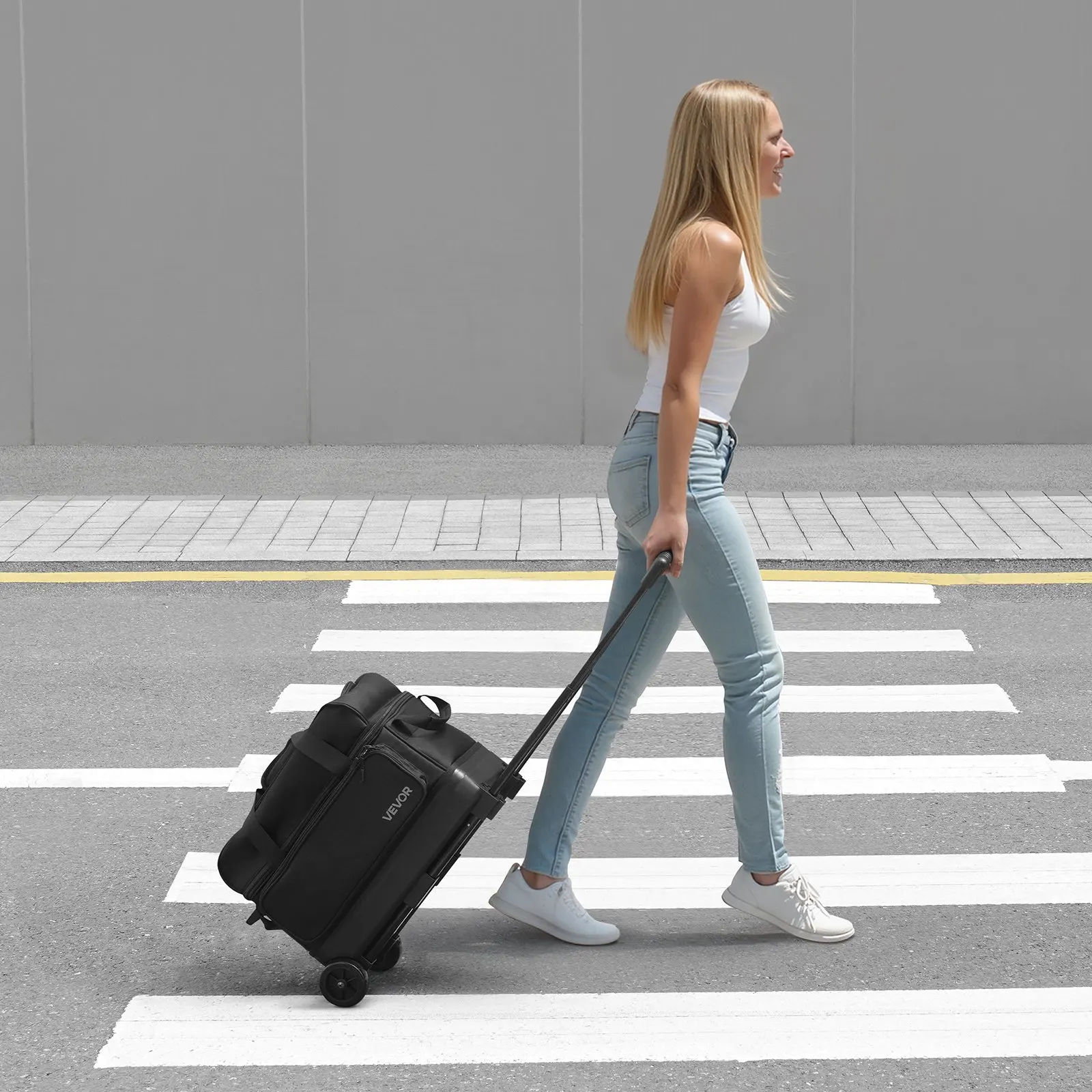 

Bowling Ball Bag, 2 Ball Double Roller Bowling Bag with Wheels, Featuring a Separate Compartment for Shoes (Up To US Size 16)