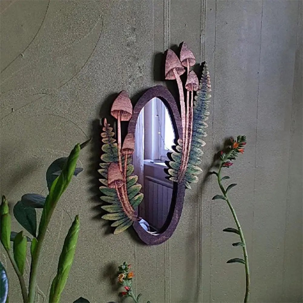 Great Mirror Round Wooden Mirror Unique Design Perfect Gift Hanging Decoration Retro Mushroom Forest Mirror