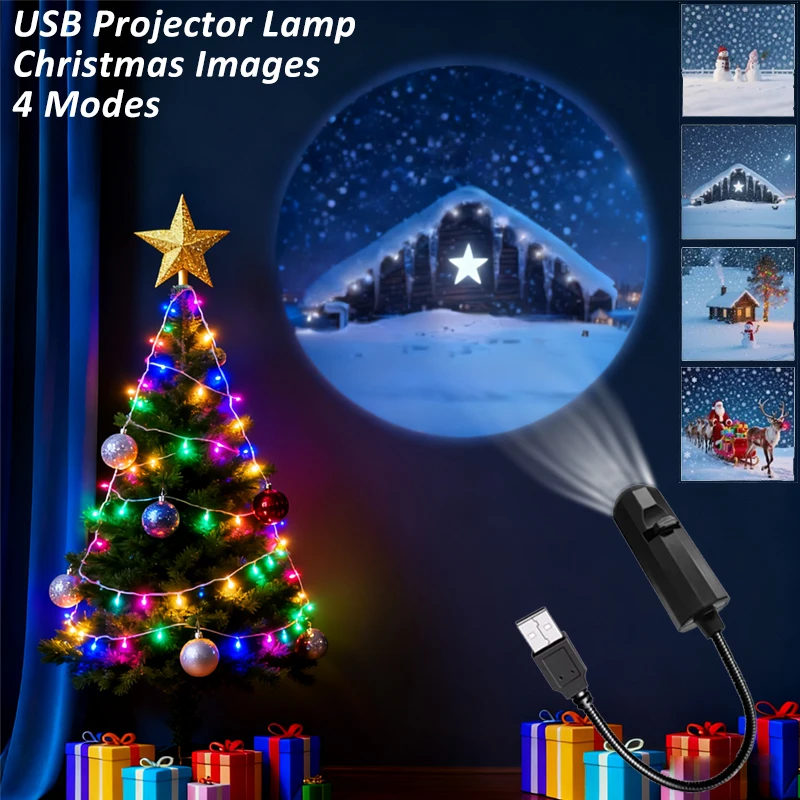 Proyector de luces nocturnas USB, luz LED navideña, 4 modos, 5V, luz de ambiente nocturno, proyección de patrón conmutable, Papá Noel, muñeco de nieve