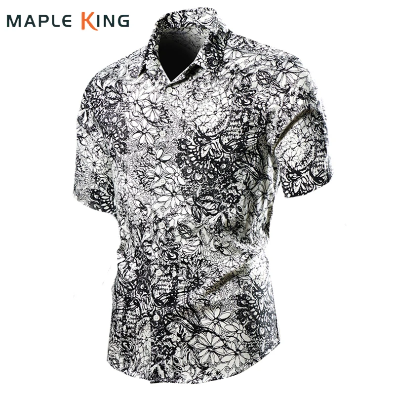 

Men's Floral Shirts Blusas Tallas Grandes 6XL Korean Fashion Short Sleeve Camisa Social Masculina Luxo for Men Hawaiian Blouses