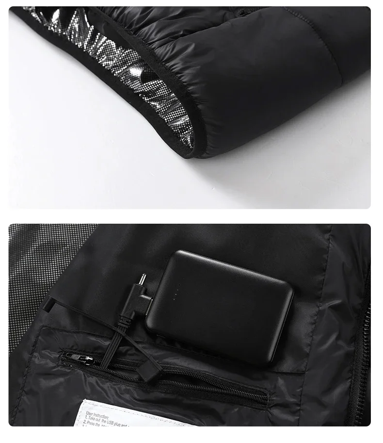 25-Zahlen-Heizjacke für Herren und Damen, Winter, USB, elektrische Heizung, Parka, intelligente Heizkleidung für den Winter, warme Baumwollkleidung im Freien – Detail 17