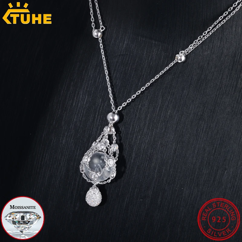 

Ювелирные изделия TUHE, ожерелье с подвеской из белого жемчуга D цвета и муассанита, цепочка из стерлингового серебра для женщин, романтический ювелирный подарок