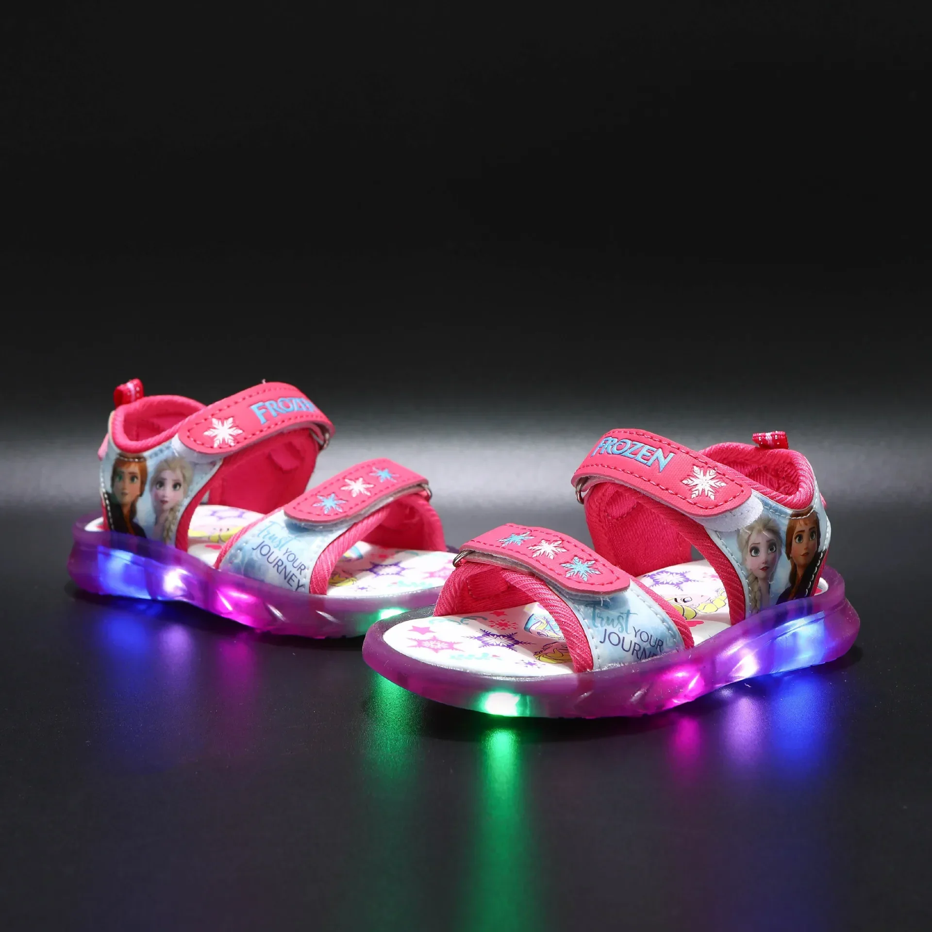 Disney girls sandals summer new frozen children's sandals girls led light shoes elsa sisters luminous children's shoes