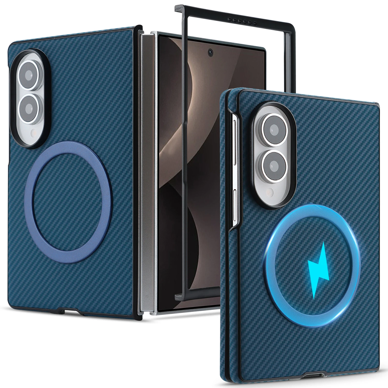 Carbon Fiber Pattern Phone Case for Samsung Galaxy Z Fold8Ultra Fold7 Fold6 Fold5 Fold4 Fold3 Wrieless Charging Shockproof Cover