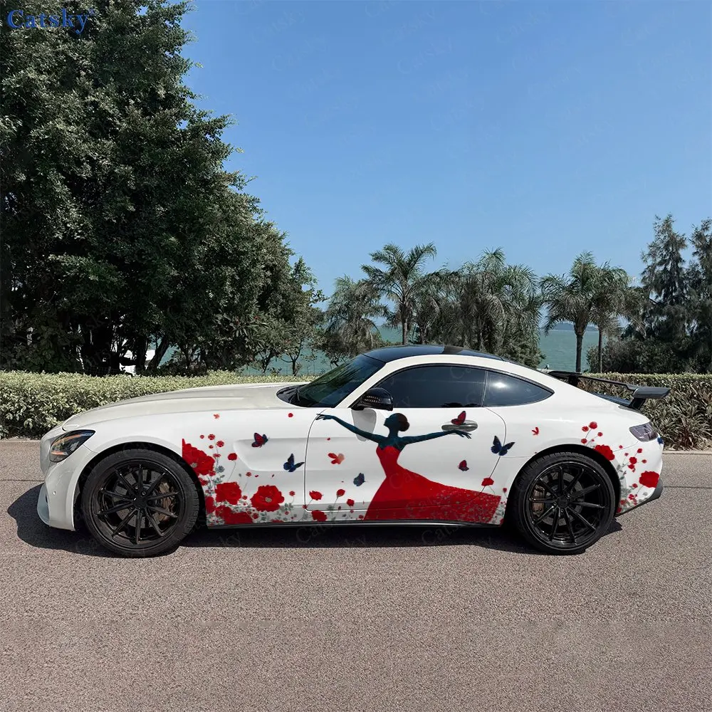 2pcs Flower Dance Roar, Durable, Fade-resistant, Enhance Vehicle Aesthetics With Bold Artistic Design Car Vinyl Wraps