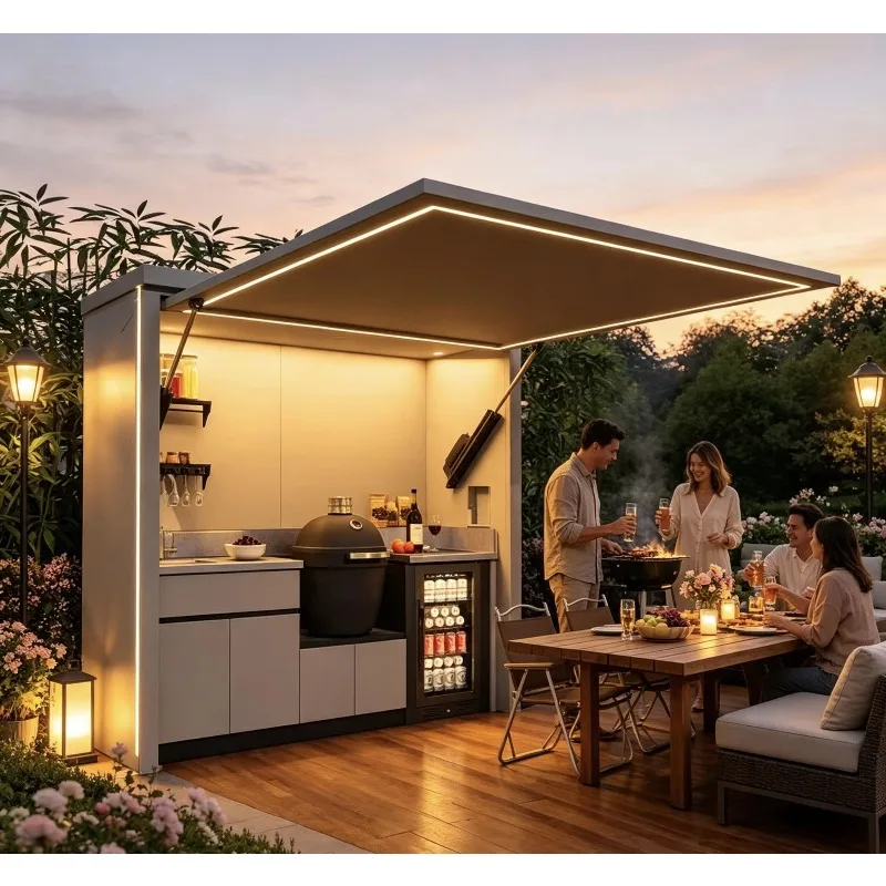 Customized Modular Outdoor Kitchen Made of Aluminum Alloy Includes Sink Grill and Countertop for Patio Dining and Family Cooking