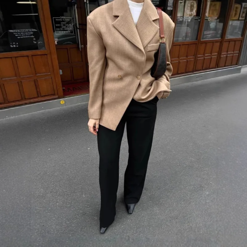 

Shoulder Pads Fitted Waist Slim Fit Irregular Suits Jackets Long-sleeved Top Women's Clothing Blazers Autumn New Khaki Coats