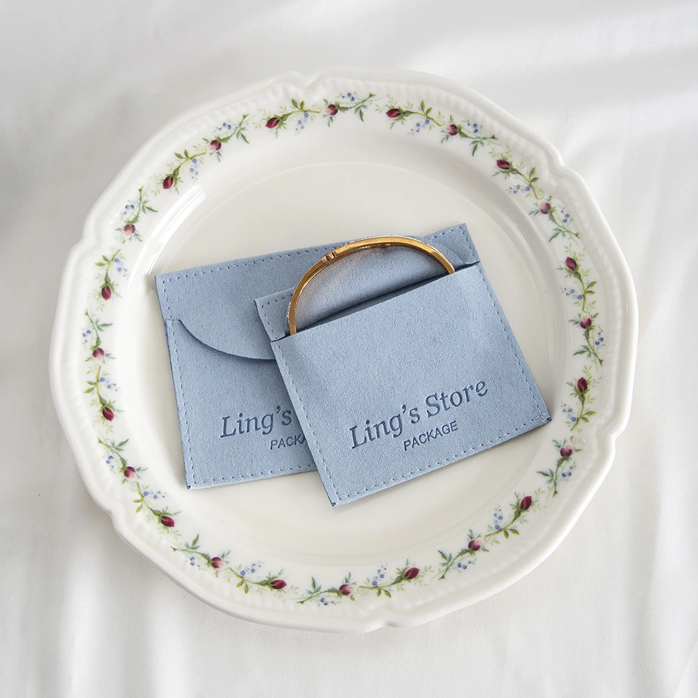 

100Pcs Custom Logo Blue Microfiber Gift Small Bag Velvet Jewelry Necklace Rings Organizer Pouch Wedding Favor Candy Cosmetic Bag