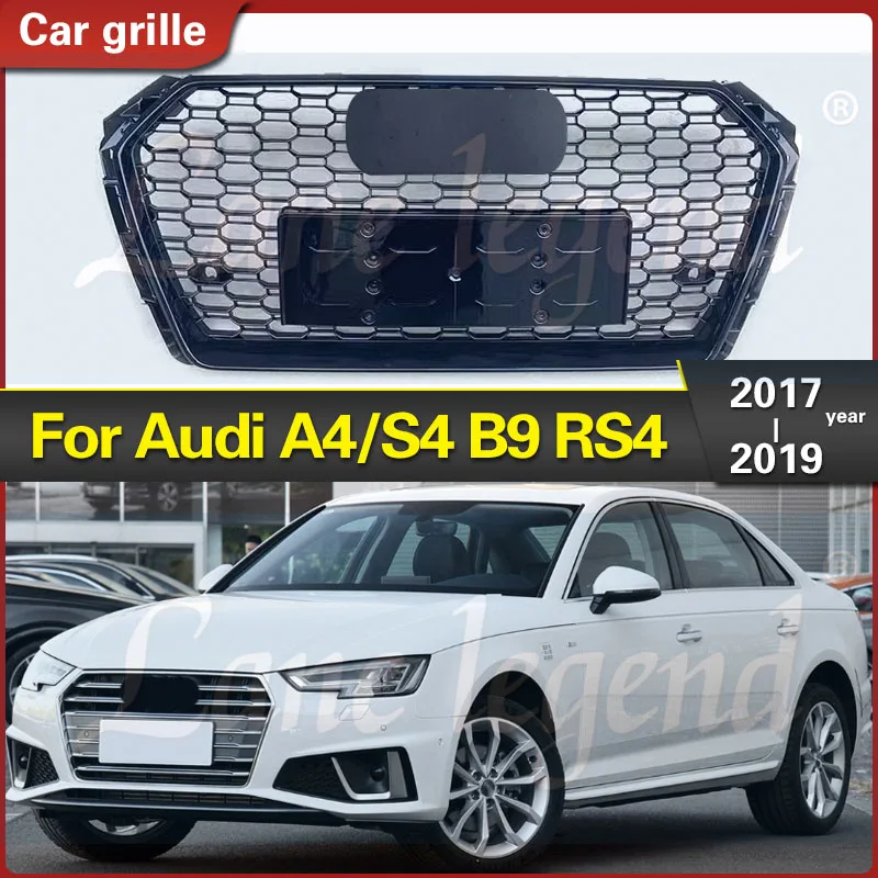 

For RS4 Style Front Sport Hex Mesh Honeycomb Hood Grill Gloss Black for Audi A4/S4 B9 2017-2019 Racing Grills