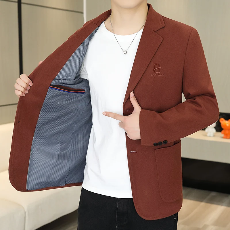أسلوب بسيط للرجال سترة أساسية النبيذ الأحمر الأسود الكاكي القهوة Caramal اللون البدلة سترة الذكور مكتب الأعمال اليومية وتتسابق الملابس