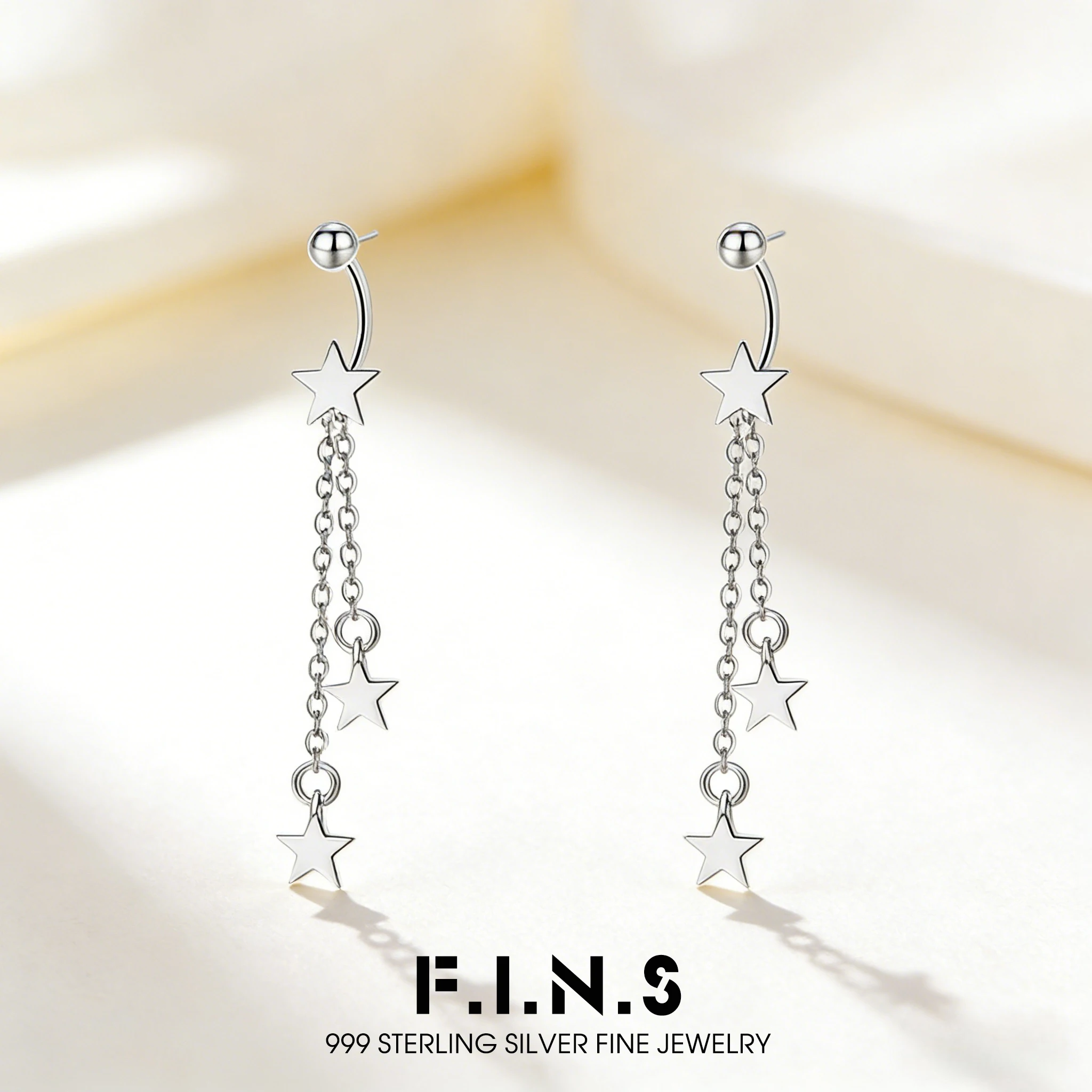 

F.I.N.S Screw Bead Star Tassel S999 Sterling Silver Earrings for Women Versatile Minimalist Detachable Hook Ear Fiine Jewelry