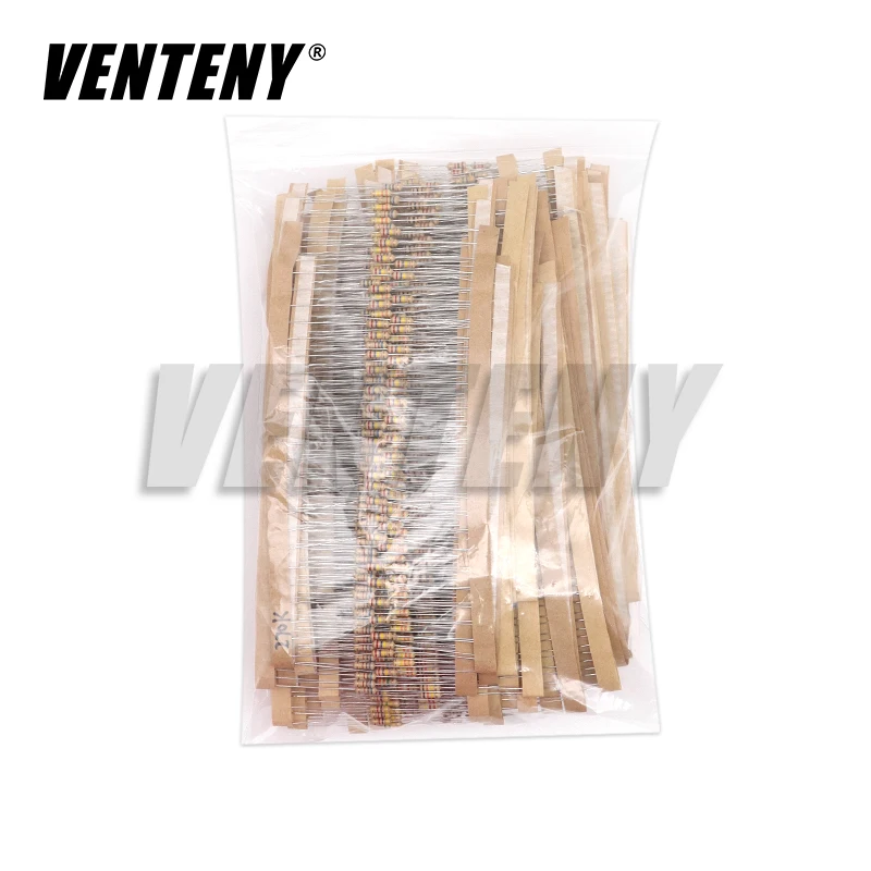 

2500pcs 1/4W Carbon Film Resistor Kit 50 Values 1 ohm - 10M 0.25W 5% Resistance Assortment Set Sample Pack