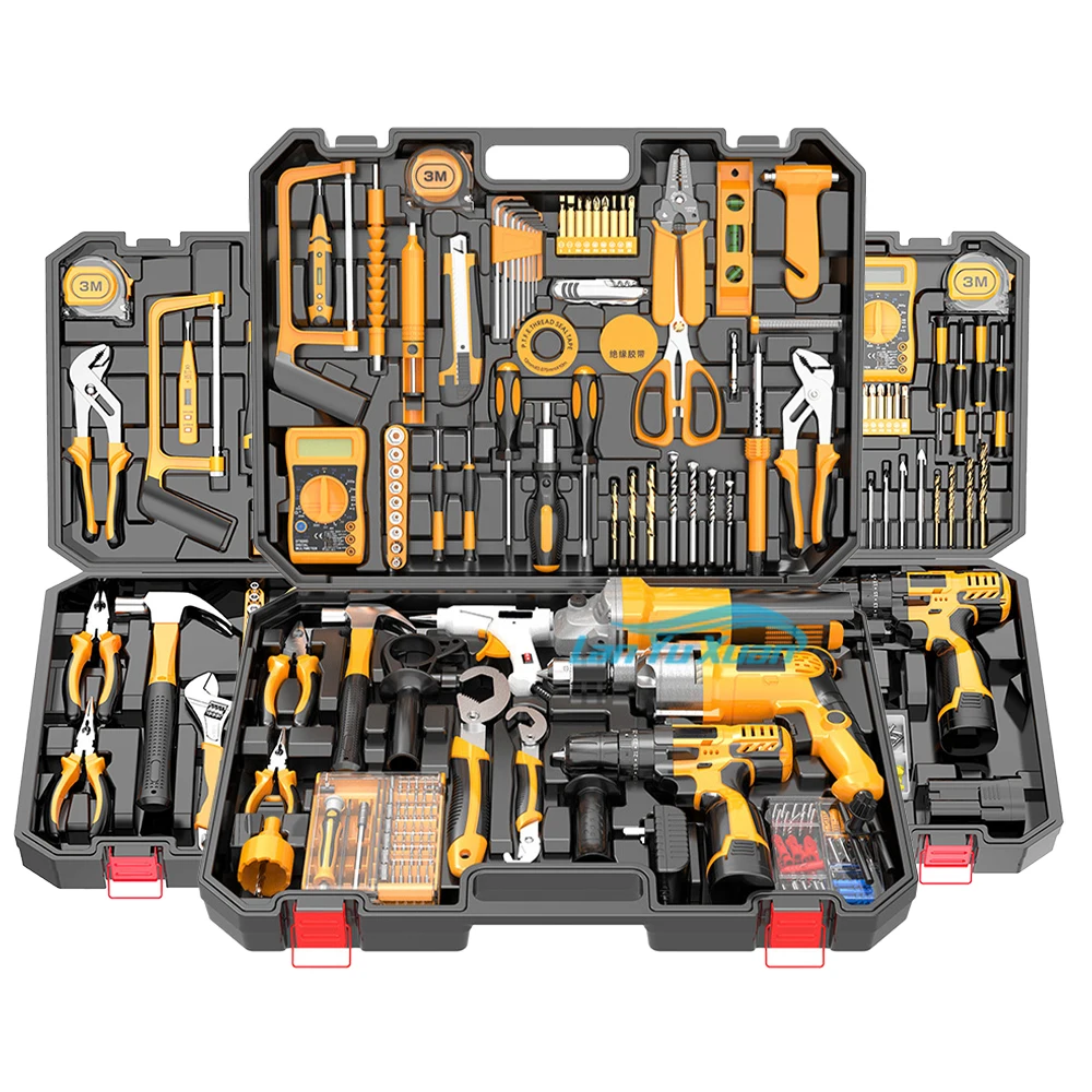 Luxury Set Hardware Electrical Power Combo Kit Cordless Herramientas Drill Machine  Other Hand Wrench Tool Box  Tools 