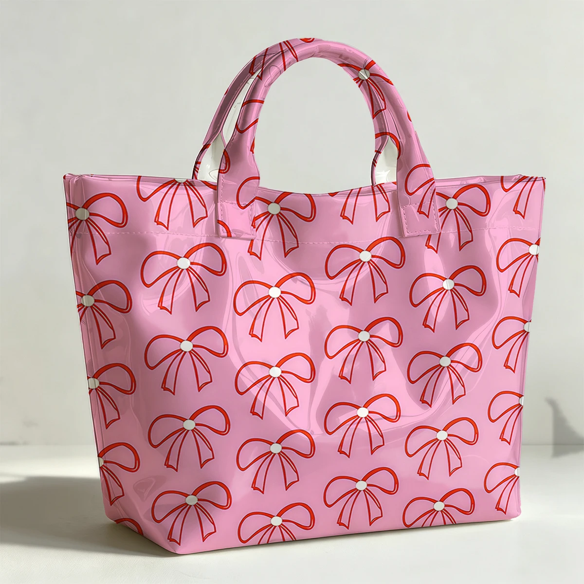 Christmas Green and pink bow tie PVC Tote Bag Waterproof Transparent Jelly Bag Beach Bag Tote Pouch Bow Handbags Storage Bag