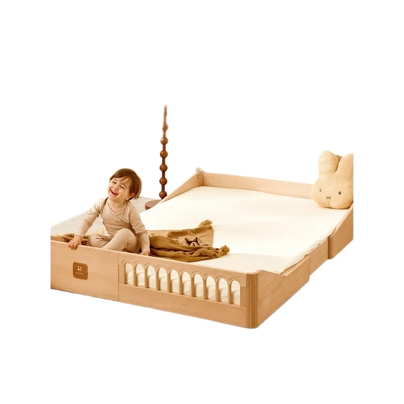 Small apartment bed Montessori solid wood retractable pull-out platform bed
