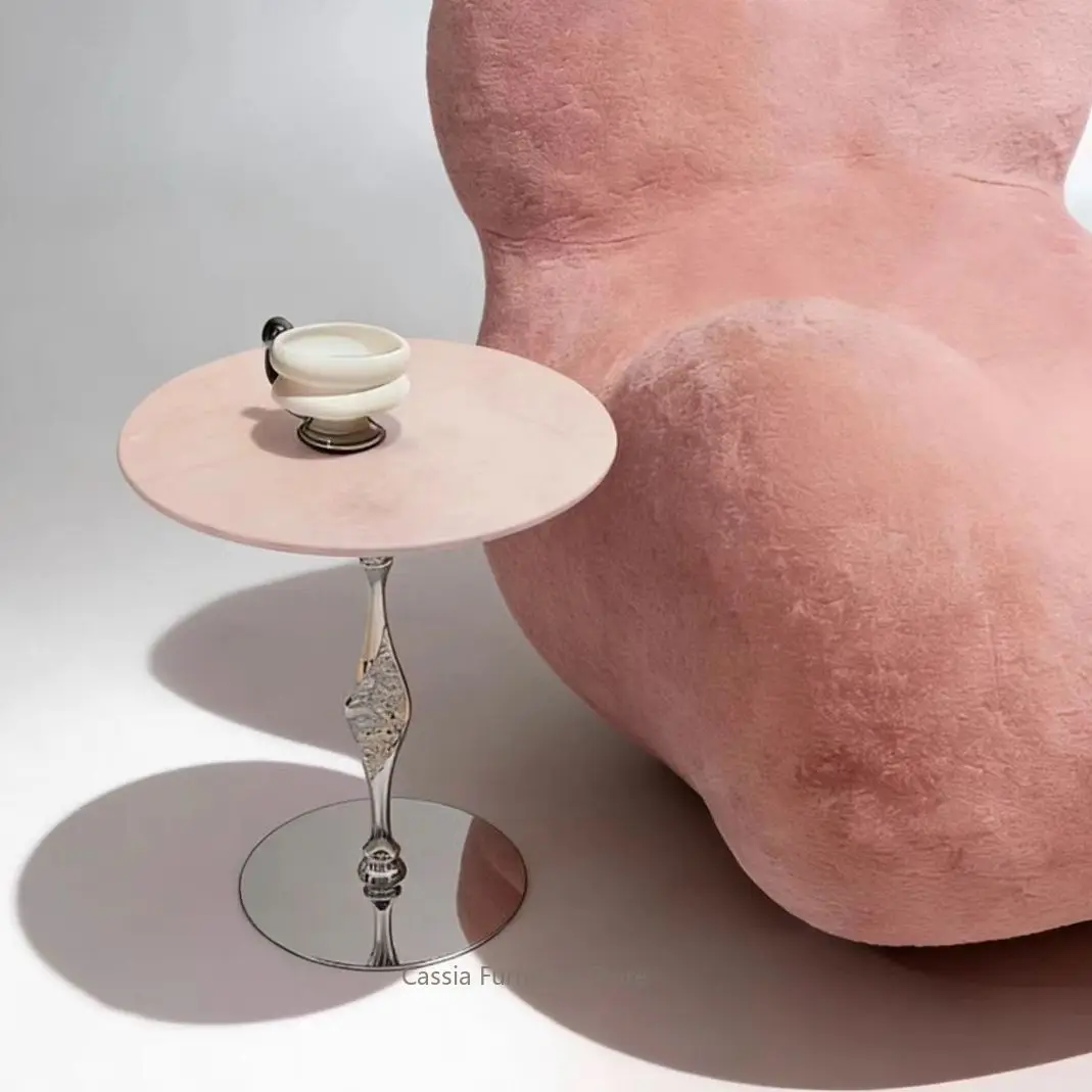 Marble Side Table for Living Room, Light Luxury Art Coffee Table for Small Home, Designer Accent Furniture for Compact Space