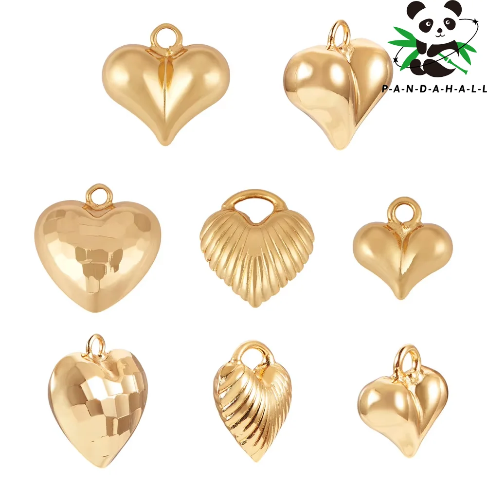 

PandaHall 8Pcs Heart Brass Necklace Pendants Real 18K Gold Plated High Quality Jewelry Findings Accessories