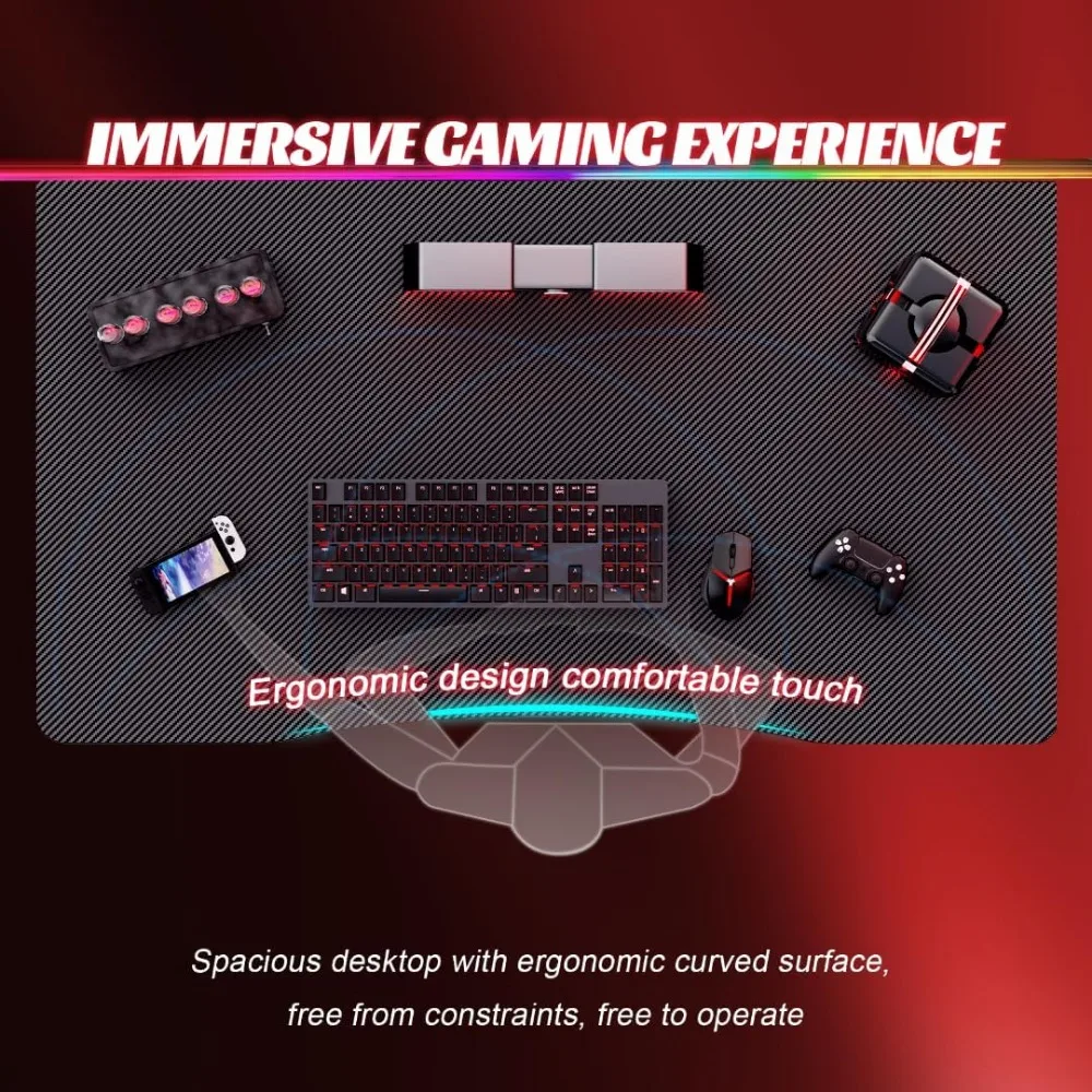 40 Inch Gaming Desk with Carbon Fibre Surface- A Shape Large Computer Desk Gaming Table Ergonomic Pc Gaming Workstation