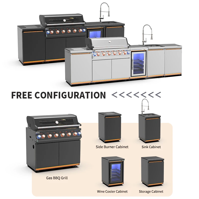 Modern Restaurant Portable Kitchen Stainless Steel Garden Drop in Propane Cooking Built in Barbecue Bbq Grill Gas Outdoor