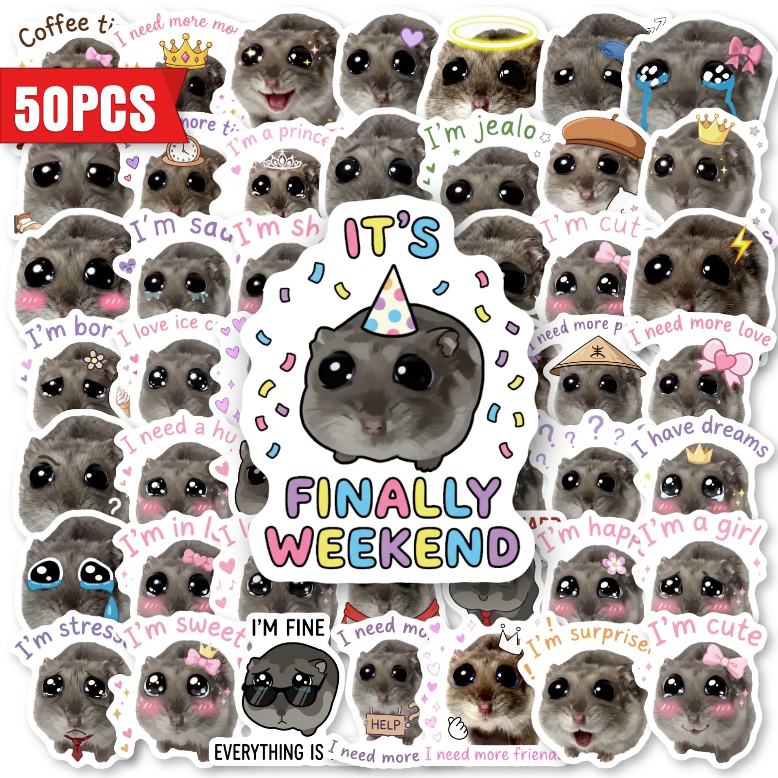 10/30/50Pcs Hamster Meme Cute Rodent Cartoon Animal Emotion Quote Decals Scrapbook Journal Waterproof Laptop Bottle Stickers