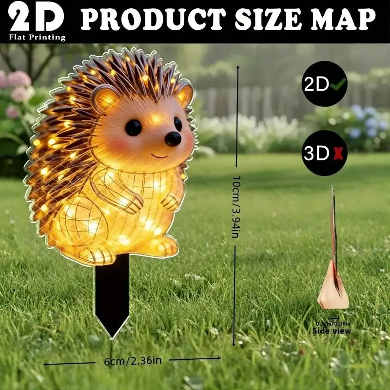 2D Waterproof Solar Powered Hedgehog Garden Stake Light Bright LED Yard Lawn Patio Outdoor Decor
