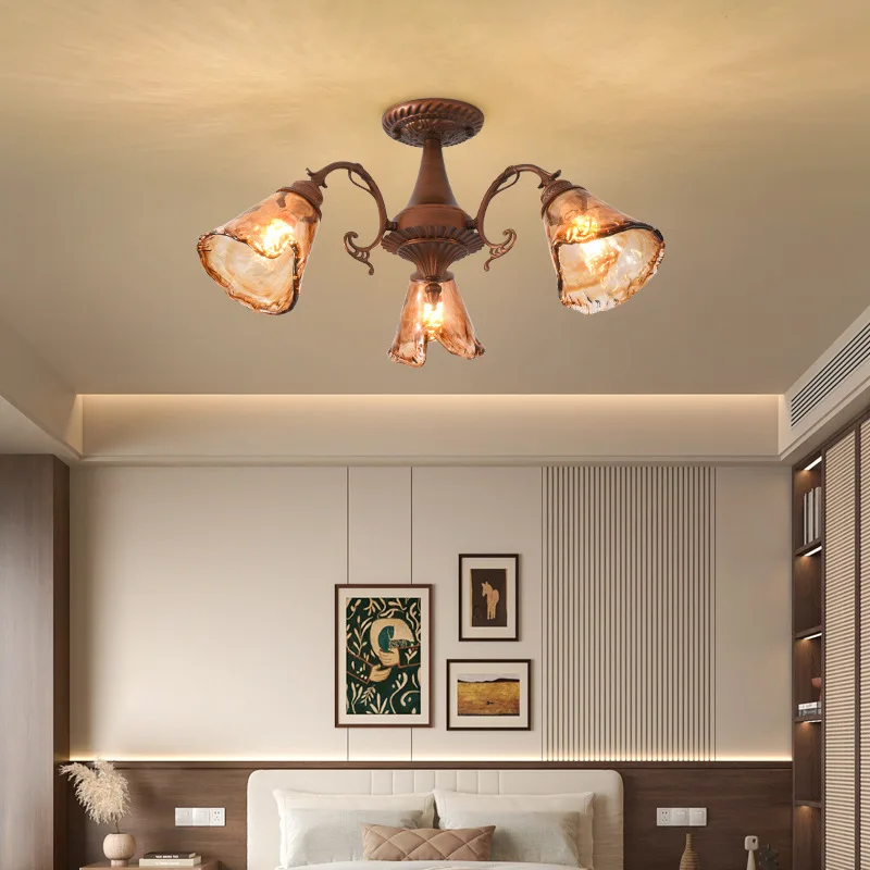 

Maillard glass ceiling lamp American retro rural pastoral chandelier designer creative high-end bedroom lamp