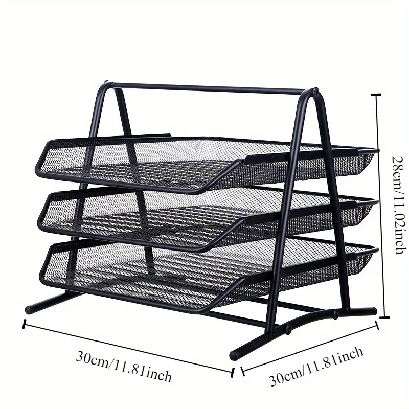 Tieyi three-layer file tray, office supplies desktop A4 metal storage management rack, iron mesh multifunctional file rack