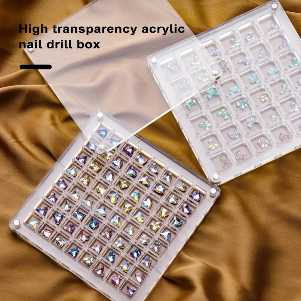 Nail Rhinestone Box Acrylic Nail Rhinestone Storage Box with 36 Grids Magnetic Suction Organizer for Nail Jewelry Eco-friendly