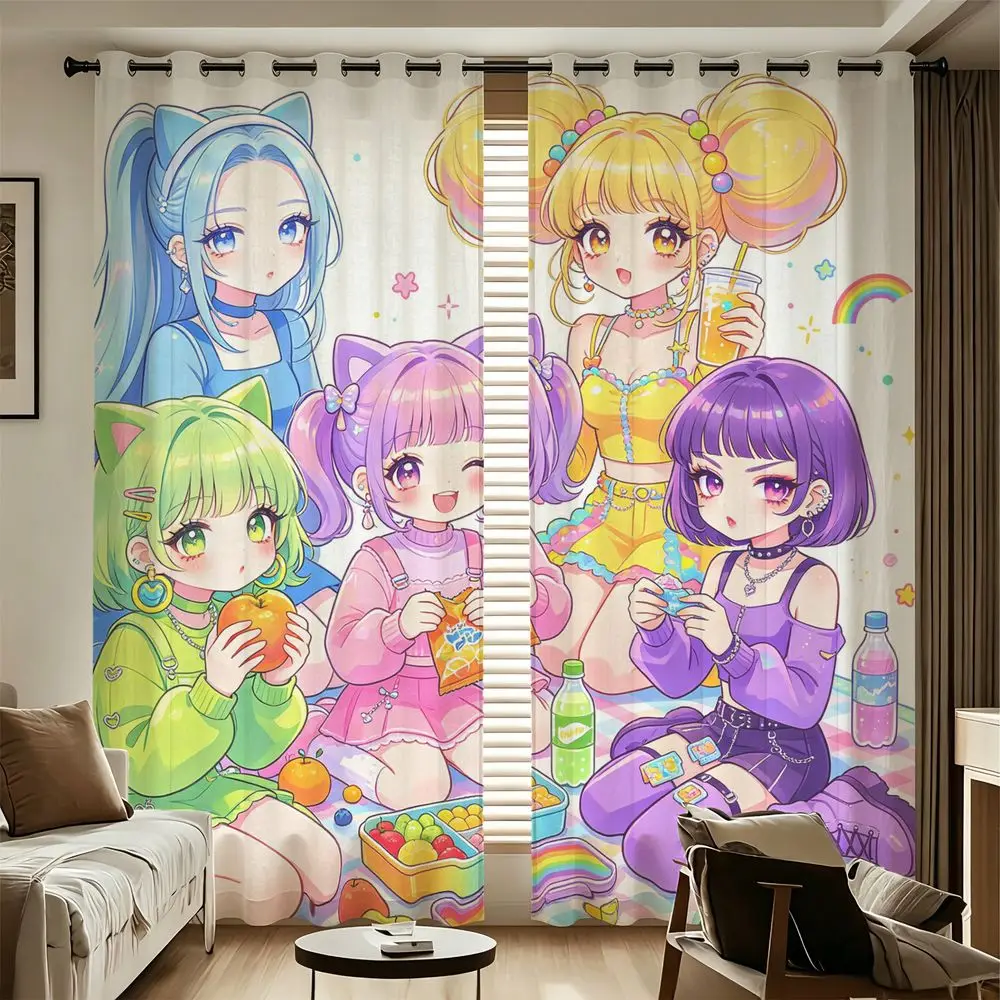 5Girls Cartoon Colorful Amusement Park Printed Curtains Light Blocking Darkening Window Treatments For Kids Bedroom Living Room
