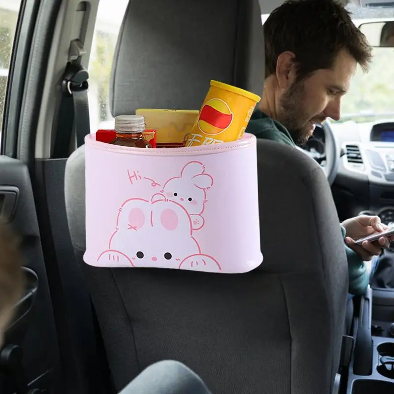 Car Organizer Back Seat Cartoon Car Seat Organizer High-Capacity Multifunction PU Leather Travel Accessories Suspended Design