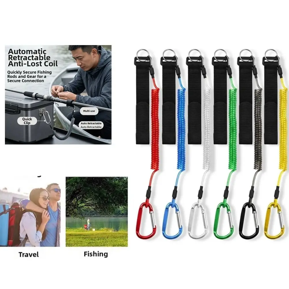 2pcs color random 2M Length Fishing Coiled Lanyard Coiled Design Retractable Retractable Fishing Lanyard Metal Carabiner