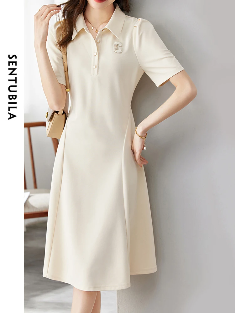 

SENTUBILA Classic Shirt Collar T-shirt Dress Women 2024 Summer Vintage Elegant Casual Solid Fitted Dresses Clothing 132L48082