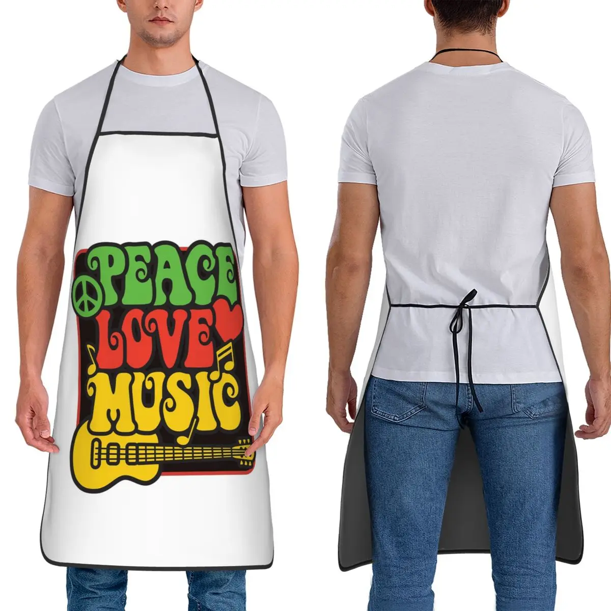 

Rasta Peace, Love, Music Aprons Chef Cooking Tablier Sleeveless Bib Kitchen Cleaning Pinafore for Women Men Painting
